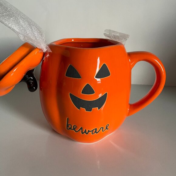 Rae Dunn Halloween Mug Set Ghost Happy Haunting Pumpkin Beware With Topper BNWB - Picture 11 of 16